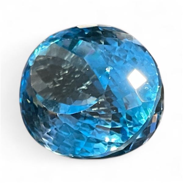77.13 Carat Royal Blue Topaz - Oval Cut - 27.40mmx20.70mmx16.9mm. Clarity: AA, Naturally Transparent