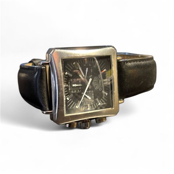 Men's Monaco Heuer Square Face Wrist Watch with Skeleton Back - 37.9 mm face - Model: MV045198 - Bla