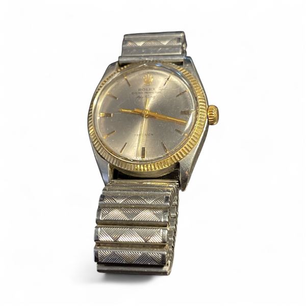 Vintage Men's Rolex Air King 5501 Wrist Watch - Gold/Steel Silver -  34mm face - Band has been repla