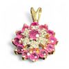Image 1 : 10KT Yellow Gold Ruby & Diamond Pendant - 6 Diamond and 13 Rubies - 12mm diameter - Total weight inc