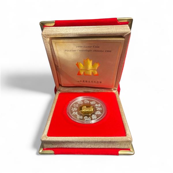 1998 Gold Plated Sterling Silver "Year of the Tiger" Lunar Coin - Canada Mint #8045/68,888. Weight: