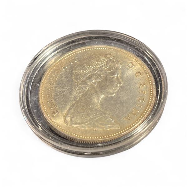 1966 Canadian  Silver Dollar Coin - .800 Silver - Circulated - In a capsule