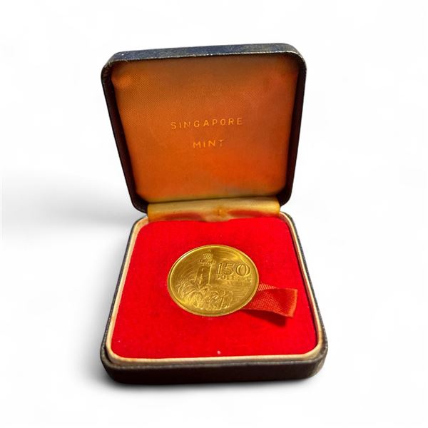 1969 Gold Founding of Singapore Commemorative $150 Coin - .917 Gold - Weight: 24.88 grams - In origi