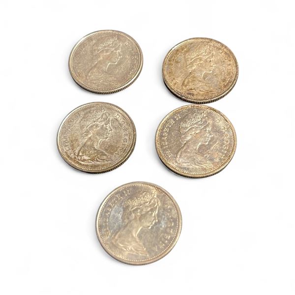5 Canadian 1967 Centennial Quarters - .800 Silver and .500 Silver  - Circulated