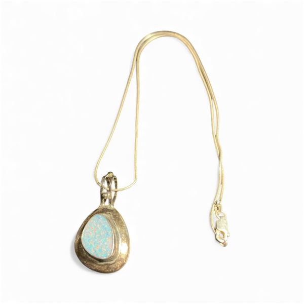 Sterling Silver Opal Pendant Necklace - 1.5" Pendant on an 18" Chain - Total weight including gemsto