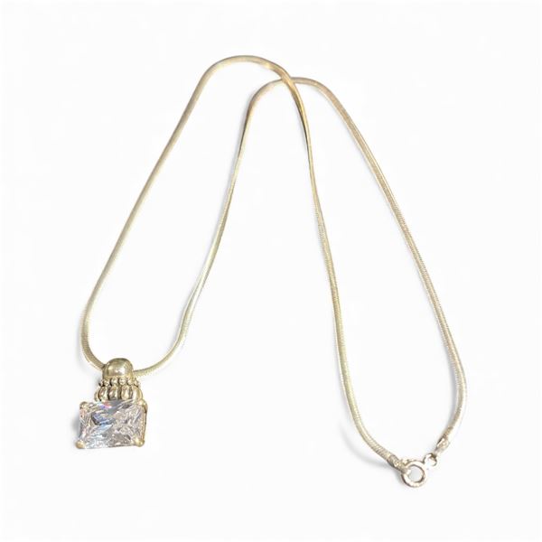 Sterling Silver Quartz Crystal Pendant Necklace - 15mmx20mm pendant on a 19" chain - Total weight in