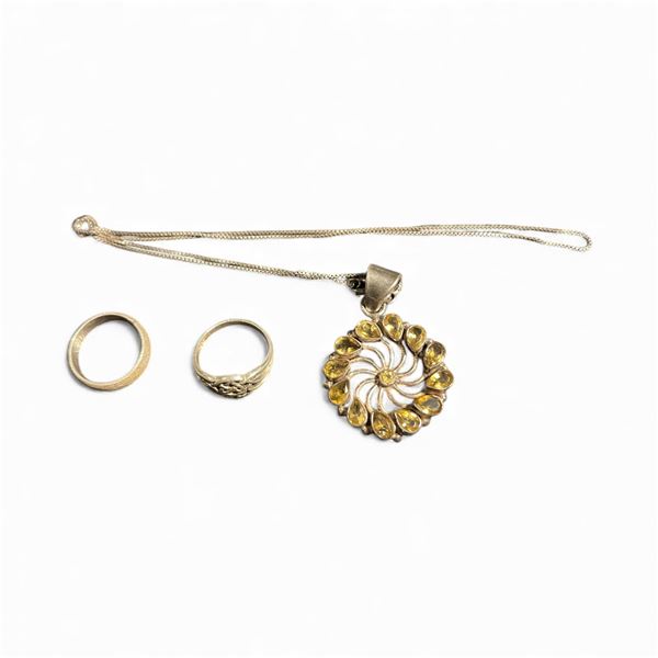 Vintage Sterling Silver Topaz Necklace on 18" Sterling Chaing & 2 Size 5 3/4 Sterling Rings - Total 