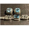 Image 2 : Sterling Silver Faceted Blue Topaz Crystal Toggle Bracelet & Clip-On Earrings- Bracelet is 12.5mm wi