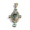 Image 1 : Large Sterling Silver Faceted Blue Topaz Crystal Pendant - 1.5" x 2.5" - Total weight including gems