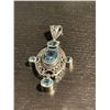 Image 2 : Large Sterling Silver Faceted Blue Topaz Crystal Pendant - 1.5" x 2.5" - Total weight including gems