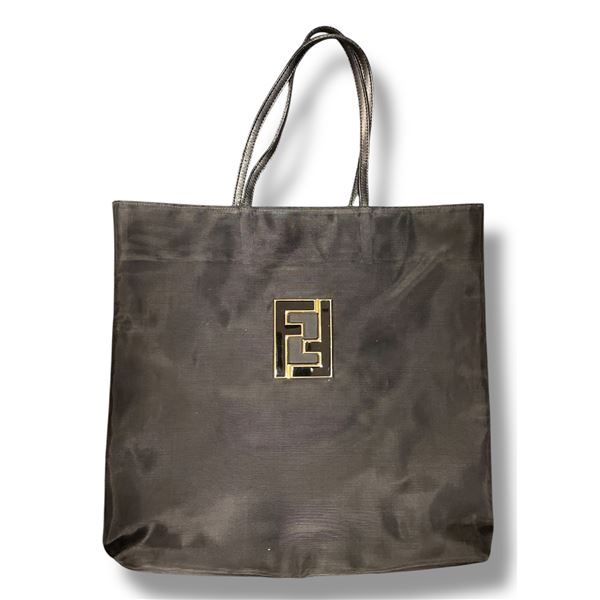 Fendi Logo Plaque Black Nylon Tote Bag - Authenticity Not Verified