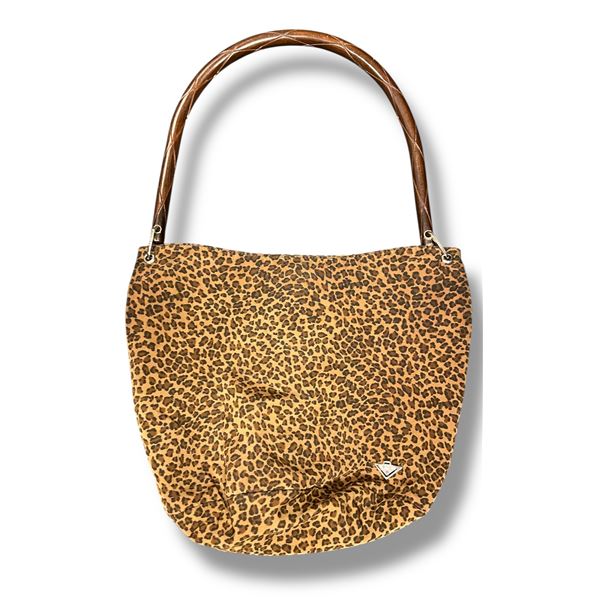 Bottega Veneta WOOD Handle Leopard Print Shoulder Bag