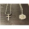 Image 2 : 4 Sterling Silver Religious Themed Necklaces: Praying Hands, Celtic Cross and 2 Crosses - Total Weig