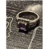 Image 4 : 2 Sterling Silver Lockets on Chains and a Size 9 Amethyst Crystal Ring - Total weight: 21 grams