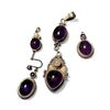 Image 1 : Group of Sterling Silver  Amethyst Cabochon Jewelry - 3" drop pendant, 1" pendant and pair of earrin