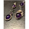 Image 2 : Group of Sterling Silver  Amethyst Cabochon Jewelry - 3" drop pendant, 1" pendant and pair of earrin