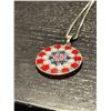 Image 2 : Vintage Murano Glass Millefiori Pendant on 19" Italian Sterling Silver Chain - Pendant is 1" diamete