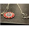 Image 4 : Vintage Murano Glass Millefiori Pendant on 19" Italian Sterling Silver Chain - Pendant is 1" diamete