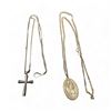 Image 1 : 2 Sterling Silver Necklaces: Saint Christopher Medal & Cross  on Sterling Chains - Total weight: 28.
