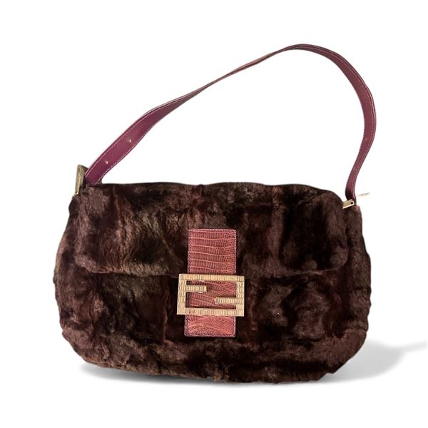 Fendi Purple Fur Baguette Shoulder Bag - Authenticity Not Verified