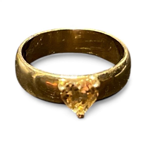 14KT Gold Ring with Heart  Shaped Citrine - Size 3.5 - Band is4.5mm wide - Total weight including ge