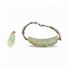 Image 1 : Jade Pendant with 14KT Bail and Vintage .925 Silver Carved Jade Bracelet