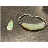Image 2 : Jade Pendant with 14KT Bail and Vintage .925 Silver Carved Jade Bracelet