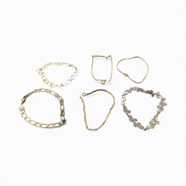 6 Vintage Sterling Silver Bracelets - 1 engraved and 1 has marquisate gems - Total weight: 25 grams