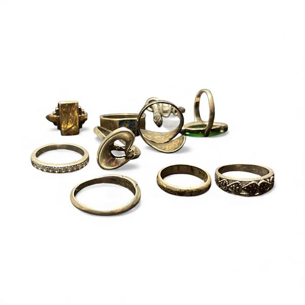 10 Sterling Silver Rings - Total weight including gems: 25 grams