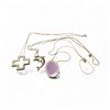 Image 1 : 3 Sterling Silver Necklaces: 18" Rhinestone Cross, 20" Dolphin, and 18" Purple Oval Disc