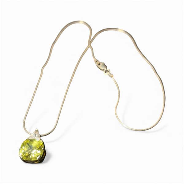 Sterling Silver Peridot Crystal Necklace - 12mm diameter stone - 18" chain