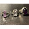 Image 3 : 5 Sterling Silver Rings with Large Faces - Amethyst, Crystal and Pearl - Total weight: 56 grams