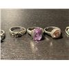 Image 3 : 7 Sterling Silver Rings with Gemstones - Amethyst, Crystal, Jade and Garnet - Total weight: 37 grams