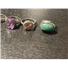 Image 4 : 7 Sterling Silver Rings with Gemstones - Amethyst, Crystal, Jade and Garnet - Total weight: 37 grams