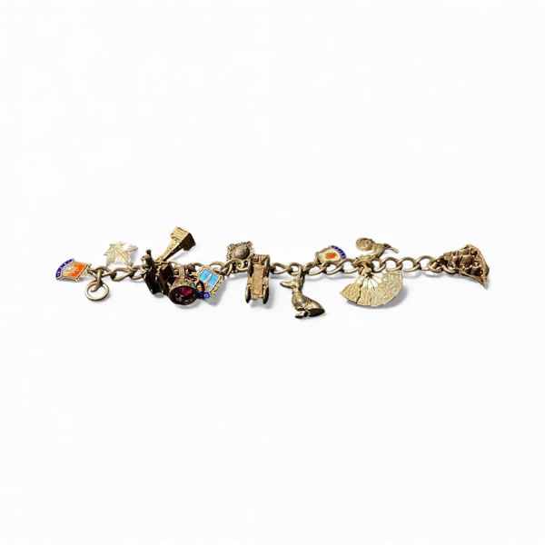 Vintage Sterling Silver Charm Bracelet with 12 Charms - Total weight: 45.5 grams