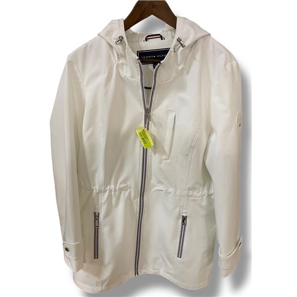 Tommy Hilfiger White Hooded Zip-Up Jacket Size L - As Is