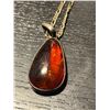 Image 2 : Vintage Amber Resin Pendant on a 30" Sterling Silver Chain - Pendant is 8mm x 20mm x 36mm.