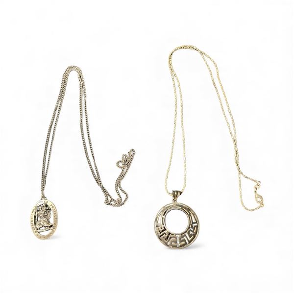 2 Sterling Silver Necklaces - 33 mm pendant on 22" chain & 28mm St. Christopher medal on 23" chain -