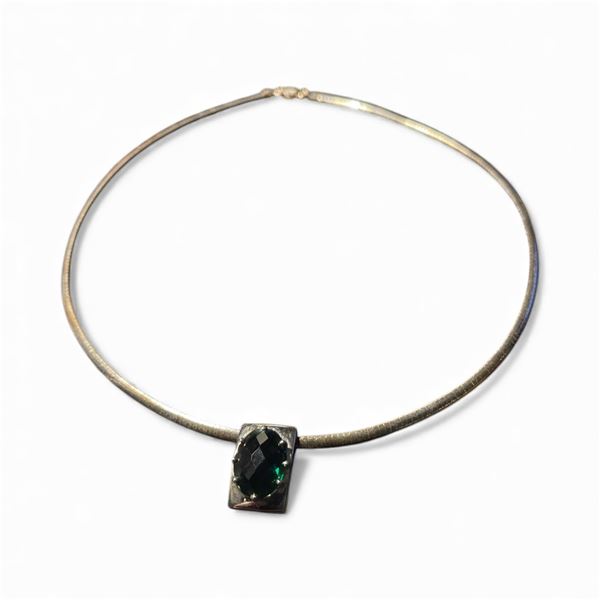 18" Sterling Silver Faceted Emerald Crystal Slide Pendant Necklace - Pendant is 7.5mm x 14mm wide x 
