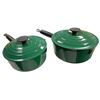 Image 1 : Set of 2 Le Creuset Green Enameled Cast Iron Saucepans with Lids - As Is