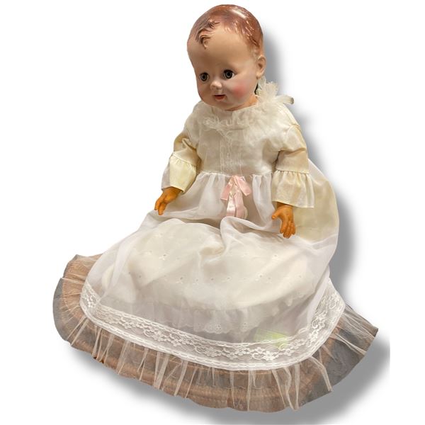 Vintage Baby Doll in White Christening Gown - Blinking eyes work properly - As Is