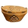 Image 2 : Vintage Oval Handwoven Basket - Geometric Diamond Pattern