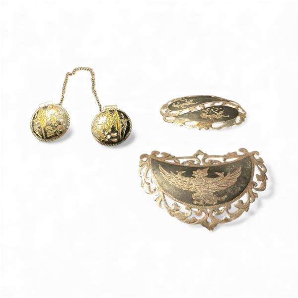 2 Vintage Thai Sterling Brooches & 1 Siam Sterling Sweater Clip - Total weight: 18 grams