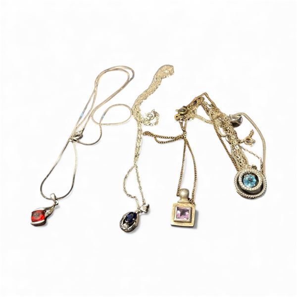 5 Fine 18" Sterling Silver Necklaces with Gemstone Pendants - Average gem is 5.5mm - Total weight: 1