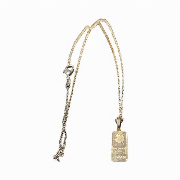 1 Gram .999 Fine Silver Pendant on 18" Sterling Silver Chain