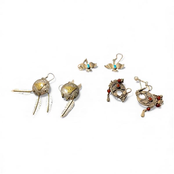 3 Pairs of South Western Style Sterling Silver Earrings