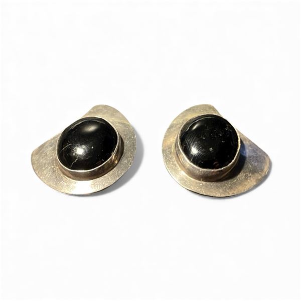 Pair of Large Vintage Sterling Silver Clip-On Earrings - 1.25 x 1.5"