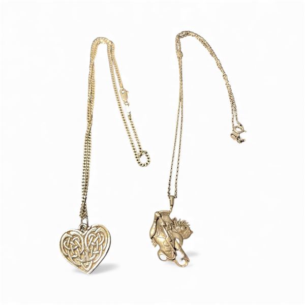 2 Sterling Silver Necklaces:  Sea God and Heart - Total Weight 16 grams