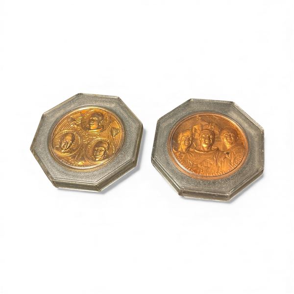 Copper Apolla I & Apollo II Moon Landing Medallions in Protective Capsules