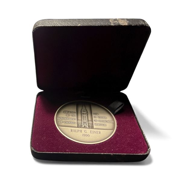 3.5 Oz Sterling Silver Government of Canada 35 Year Service Medal Awarded to Ralph G. Einer - In ori